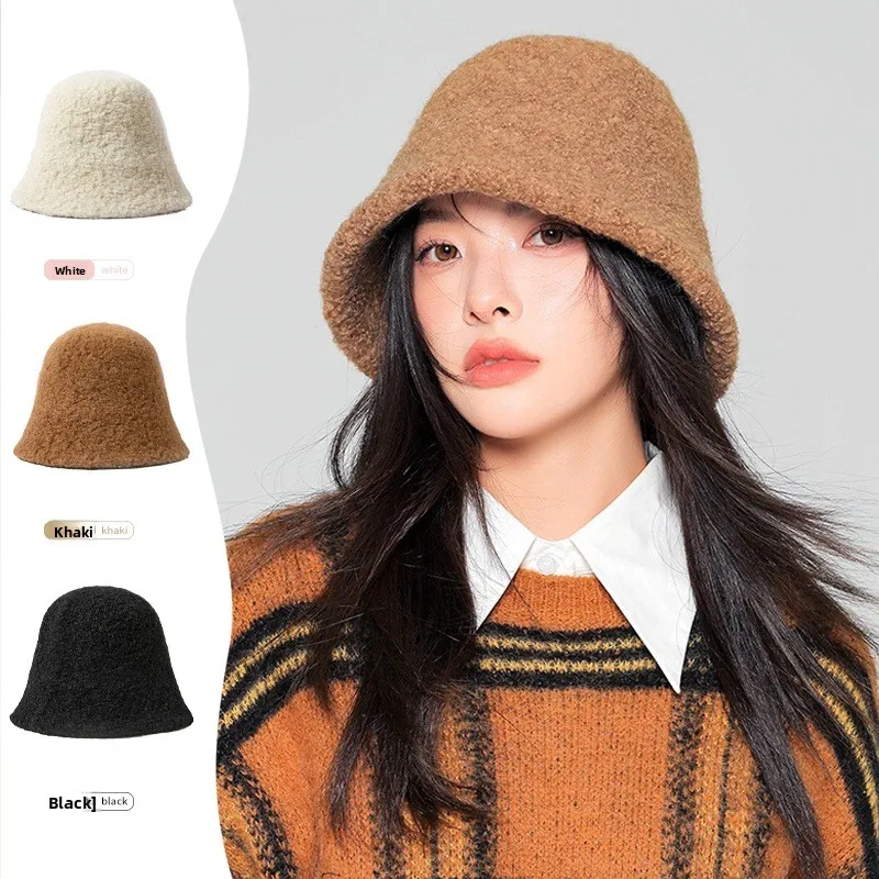 

Knitted Fisherman's Hat for Women Versatile for Autumn and Winter Face-enhancing Small Bucket Hat Hot Warm Basin Hat