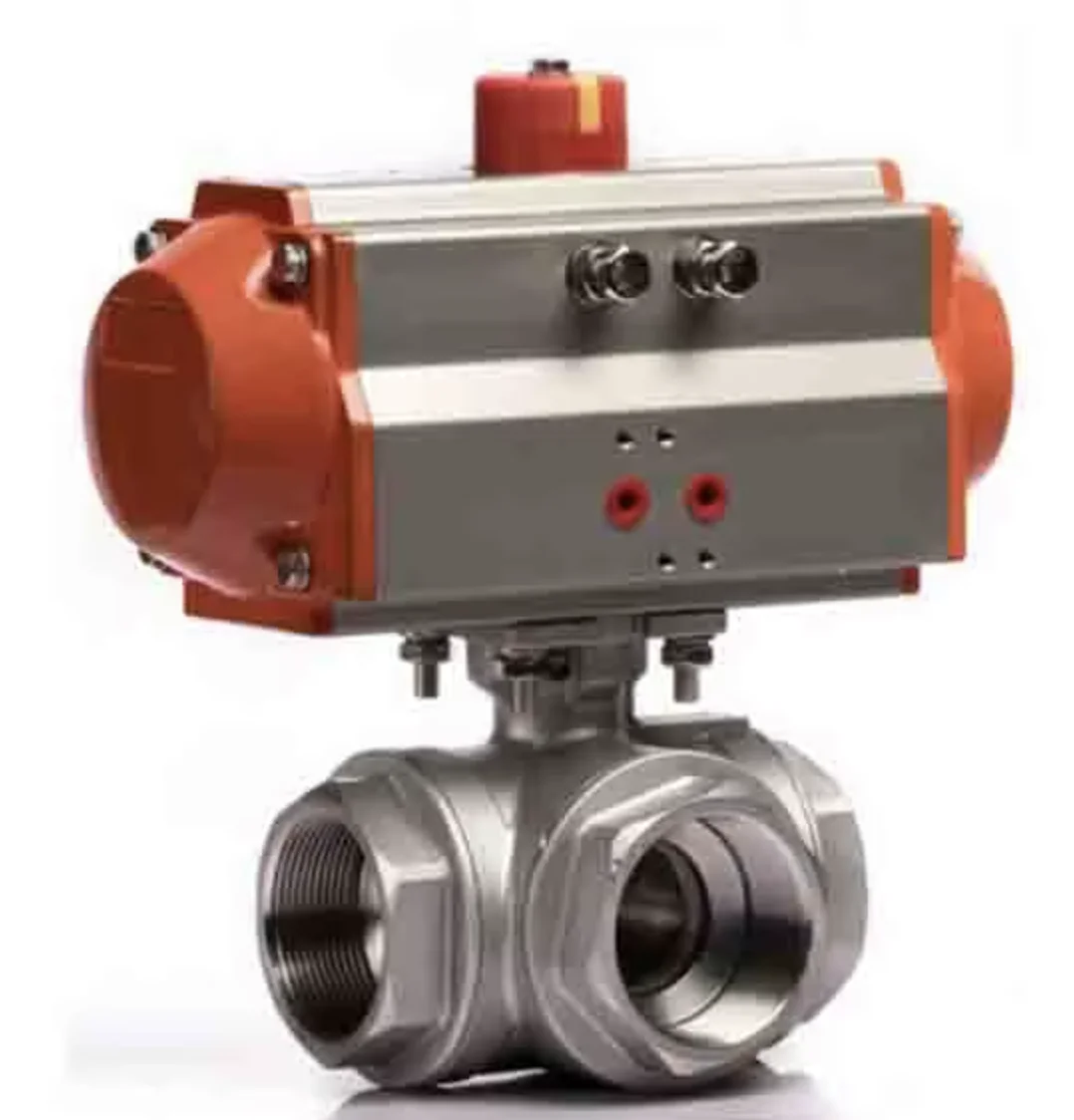 

1/2 "3/4" 1 дюйм 1 1/4 "1 1/2" 2-дюймовый трехходовой пневматический шаровой кран из нержавеющей стали с пневматическим приводом