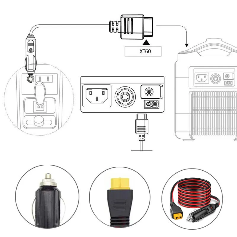 Kabel 3m/10FT 12AWG XT60 żeński do zapalniczki samochodowej do ALLPOWERS R600 R1500 R2500 S2000 Pro Ecoflow Delta/River Anker itp.