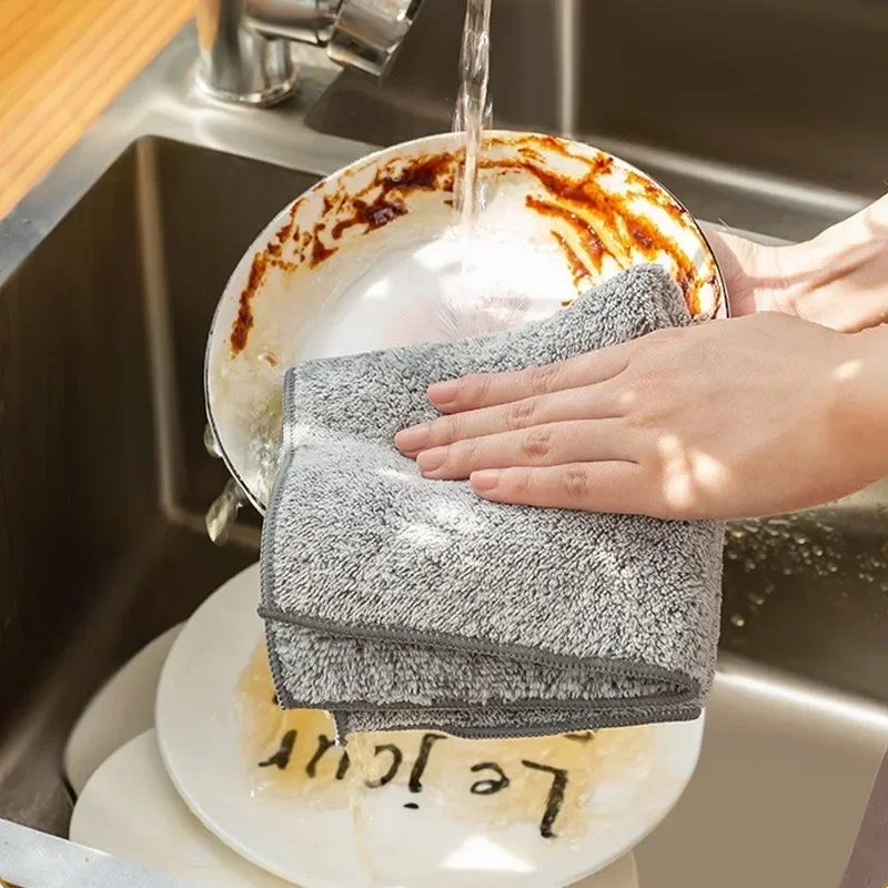 10/1PC Bamboo Charcoal Dishcloth  Thickened Super Absorbent Dishcloth Anti-grease Kitchen Wiping Rags Microfiber Cleaning Cloths