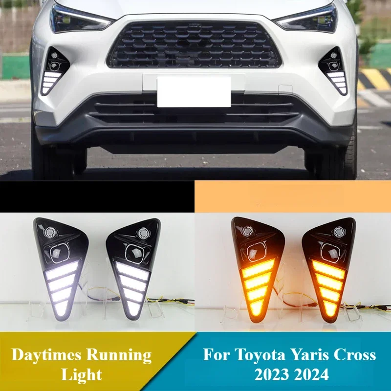 

Car LED DRL Daytime Running Light For Toyota Yaris Cross 2023 2024 12V Daylights wtih Dynamic Yellow Turn Signal Driving Lamps