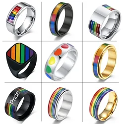 Rainbow Color Series 316L Stainless Steel Rainbow Pride Ring For Men Woman Wedding Engagement Jewelry Gifts