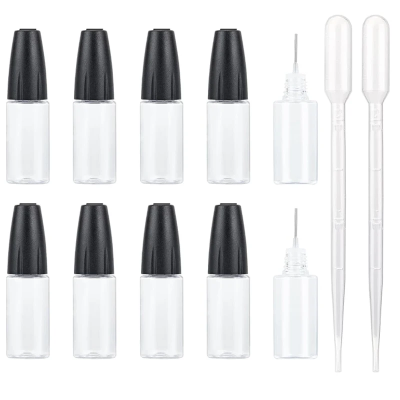 

12Pcs 10ML 15ML PET Clear Vial with Long Thin Needle Tip Dropper Bottle for Oil Accessories Liquid