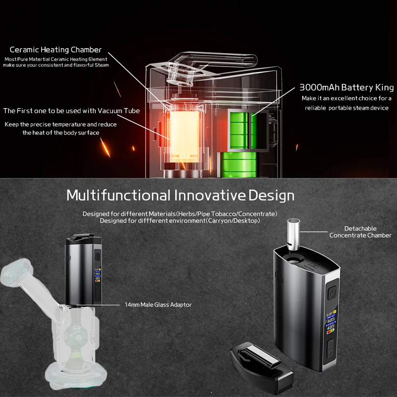 ما قبل البيع Newst Anix Mars Dry Herb Vaporizer 3000mAh بطارية السيراميك تدفق الهواء تلميح 3 في 1 مجموعة عشب جاف Vape #6