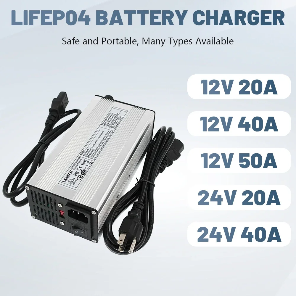 12V 24V Lithium Lron Phosphate Battery Charger 14.6V 29.2V 10A 20A 40A 50A Charger LiFePo4 Adaptable Charger