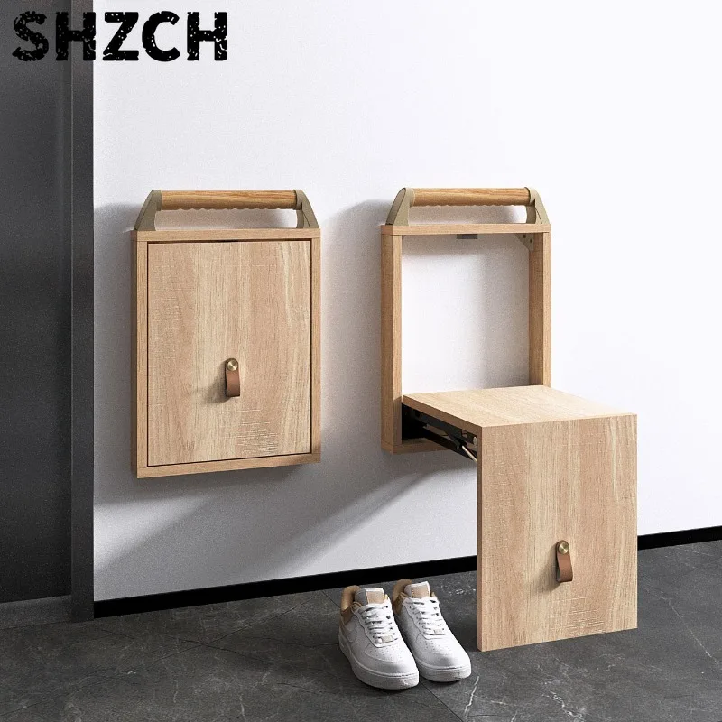 Ultra Foldable Shoe Bench Wall Mounted Retractable Stool for Spaces Hideaway Entryway Seat Flush Mount Folding Chair for Hallway