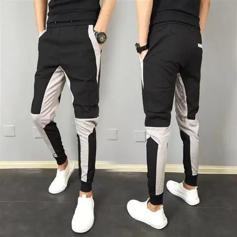 Spring Autumn Leisure Slim Fit Korean Version with Foot Binding Men\'s Clothing Personalized Splicing Elastic Slimming Haren Pant