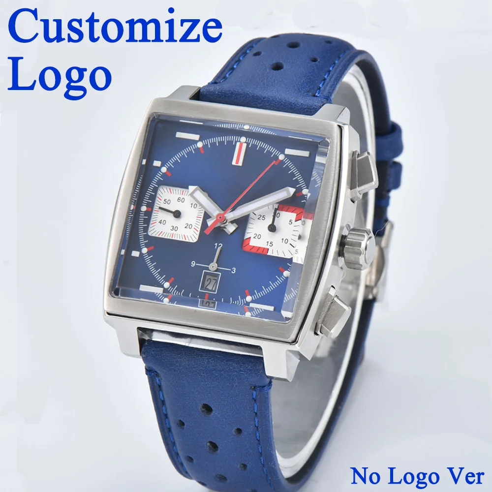 No logo 40mm Men's Square Watch ETA 7750 Automatic Movement Watch Stainless Steel Waterproof Customizable Logo Watch