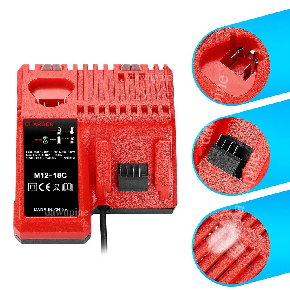 Pro M12-18C lithiové baterie s dvojitým portem a rychlonabíječkou pro Milwaukee M12 M14 M18 10,8 V 14,4 V 18 V - náhled 3