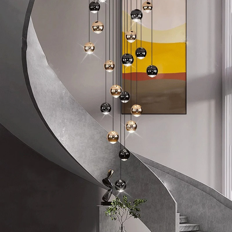 

Stylish Black Gold Globe LED Ceiling Hanging Pendant for Living Room Dining Room Staircase Home Interior Light Fixture