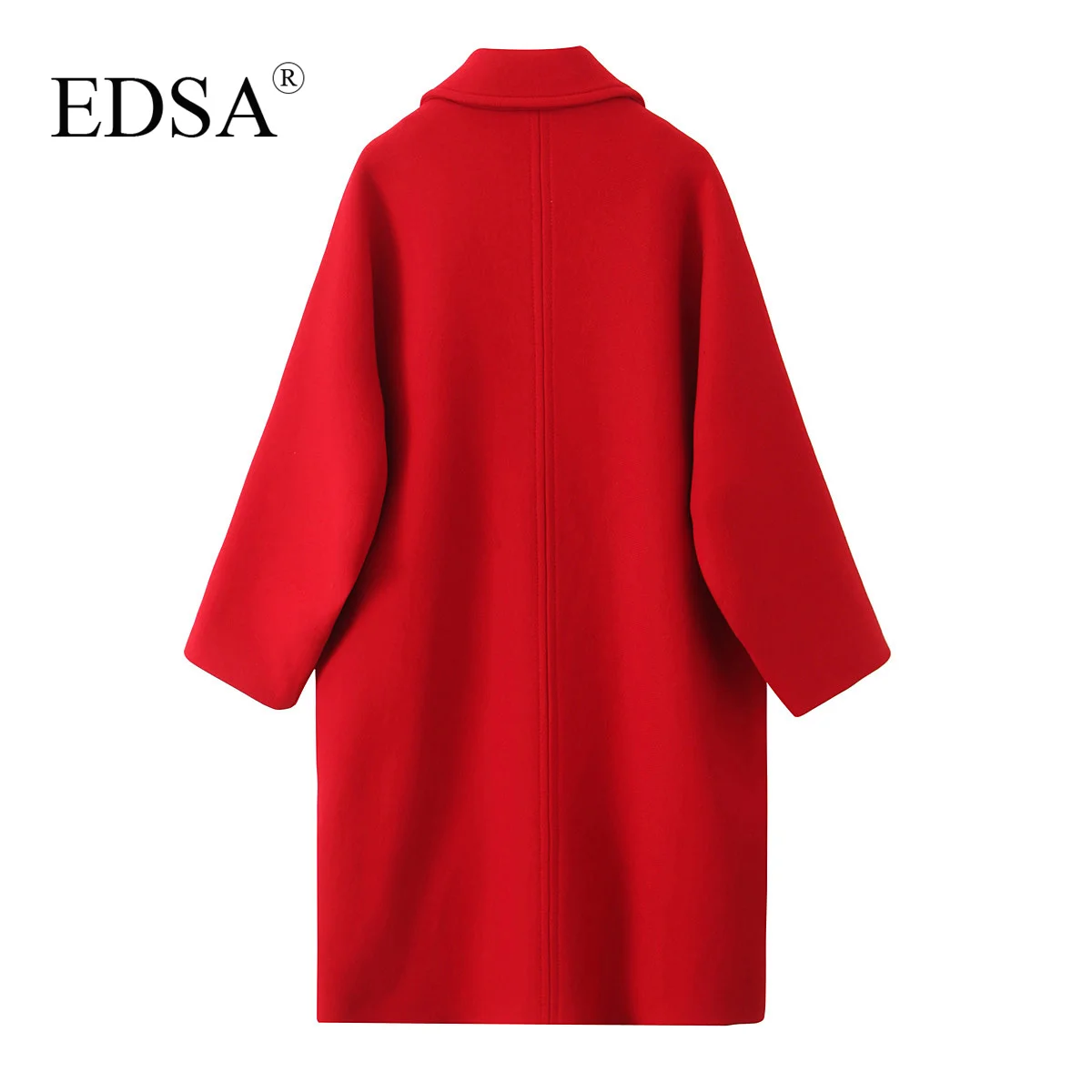 EDSA Women Loose Basic Blend Coat Vintage Single Breasted Blend Coats for Female Long Sleeve Lapeled Cardigan Coat