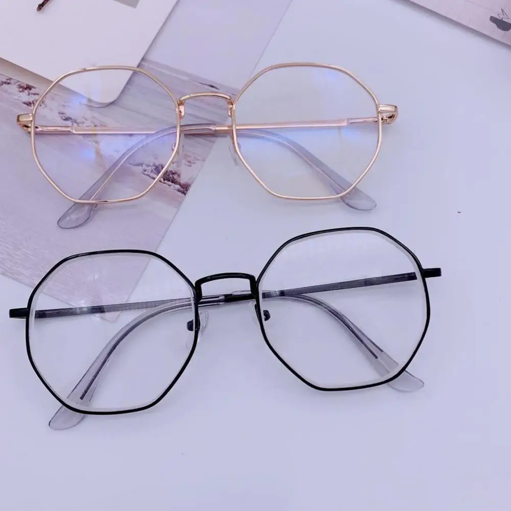 Y2K Harajuku Small Octagon Frame Glasses Women Retro Metal Eyeglasses Clear Reading Spectacle Blue Light Blocking Eyewear Clear