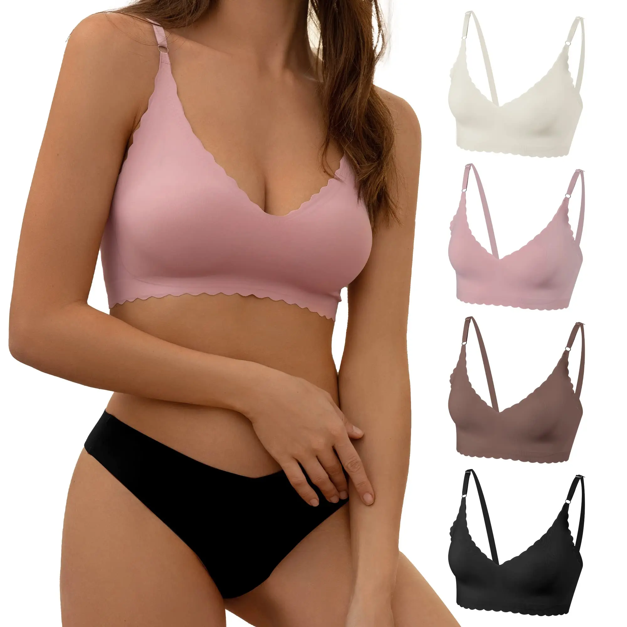 

V Neck Bra Padded Seamless Adjustable Straps Bralettes Everyday Basic Sleeping Bras Multiple Pack