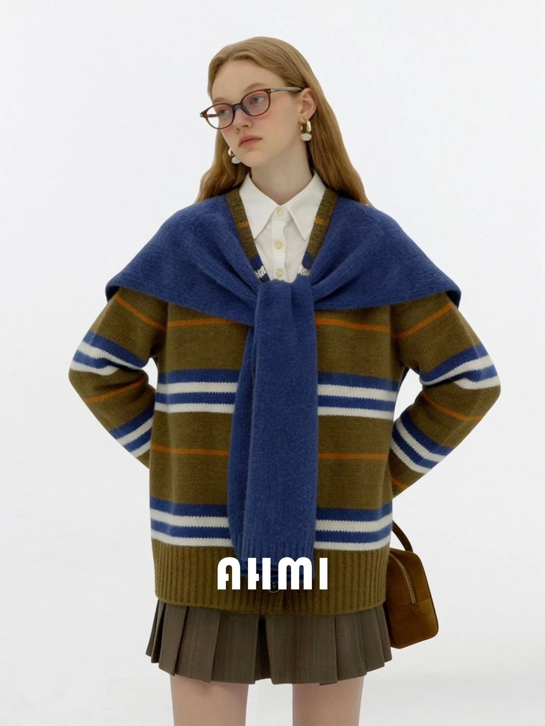 

Вязаный шерстяной свитер-накидка AHMI для девочек: теплый, винтажный, в пастельную полоску, для повседневной носки и поездок на работу