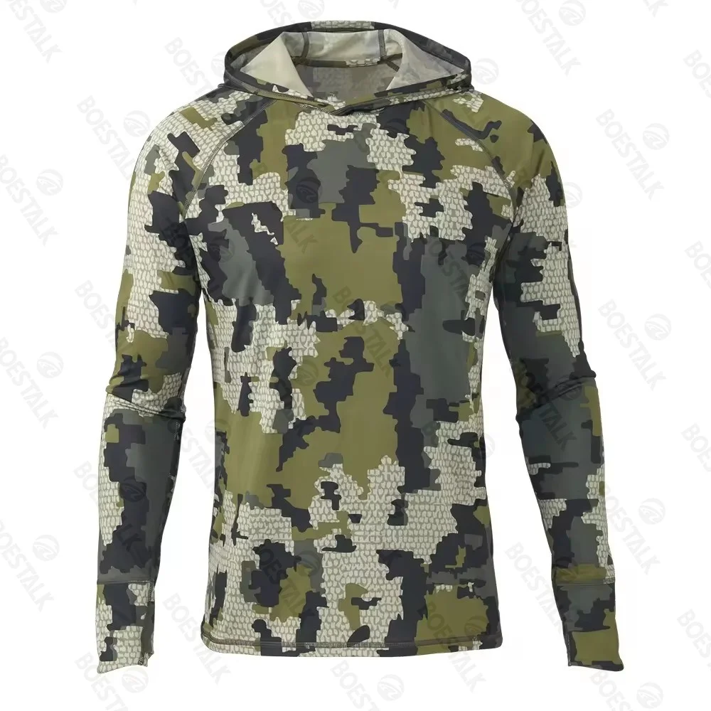 2024 new men's hooded camouflage fishing suit suit outdoor sports camping mountaineering suit sunscreen breathable training suit