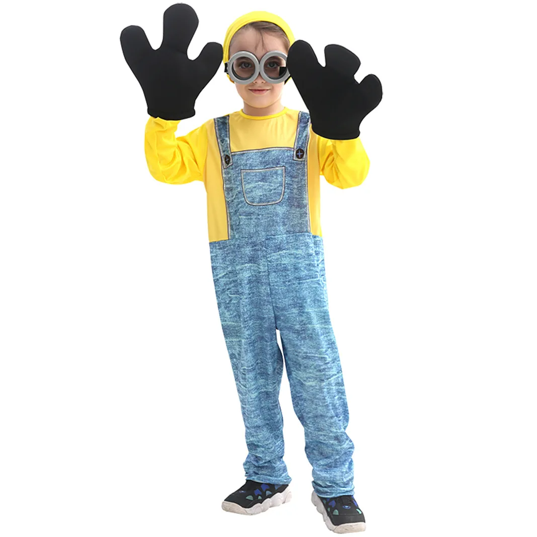 Children Yellow Man Halloween Cosplay Party Dress Up Costume Kids School Role Playing Stage Outfit