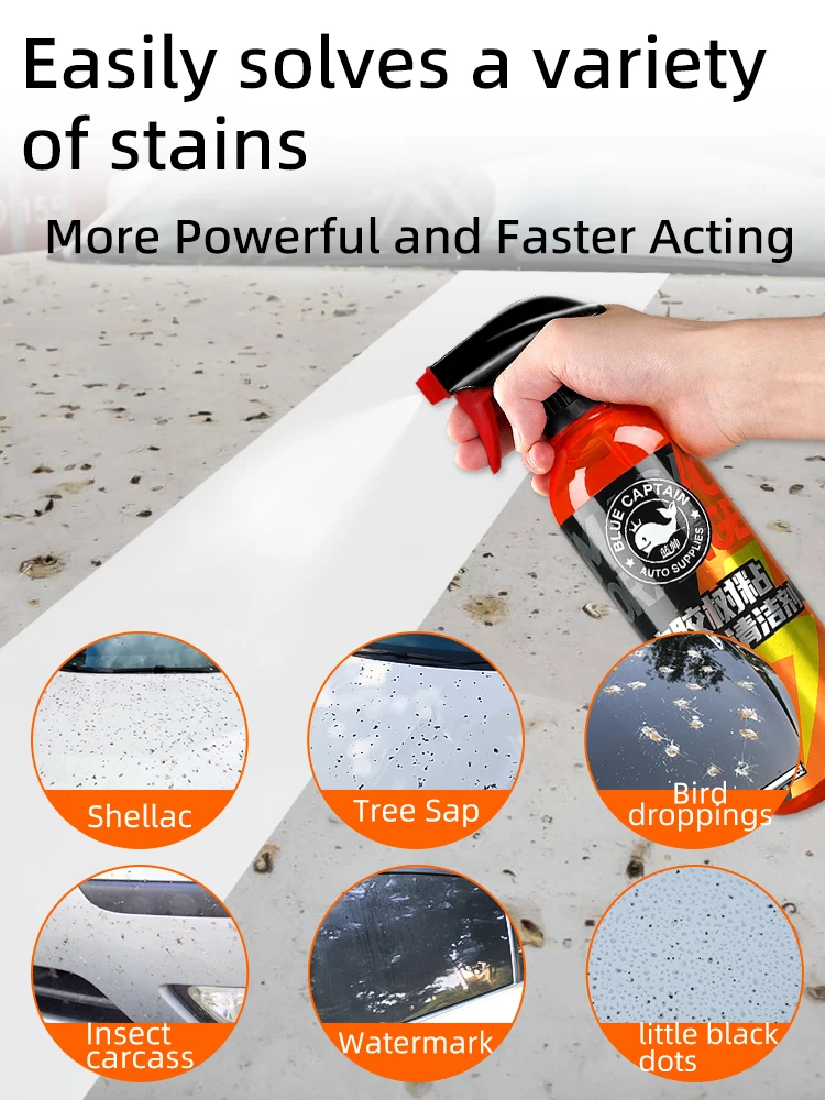 Insect resin and tree resin cleaner, car iron powder remover, bird dropping remover, and paint surface strong stain remover