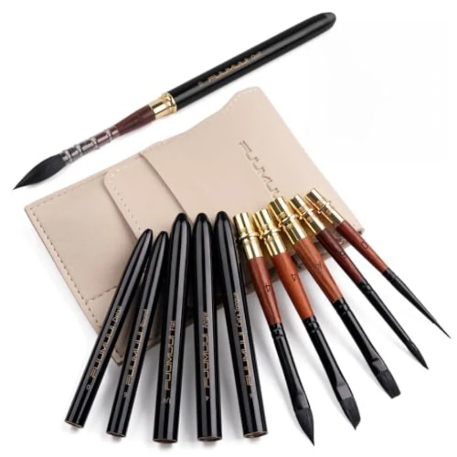 

Travel Watercolor Brushes, Professional 6pcs Natural Soft Squirrel Hair Watercolor Travel Brush Set with Graphite Tip Pen Perfe