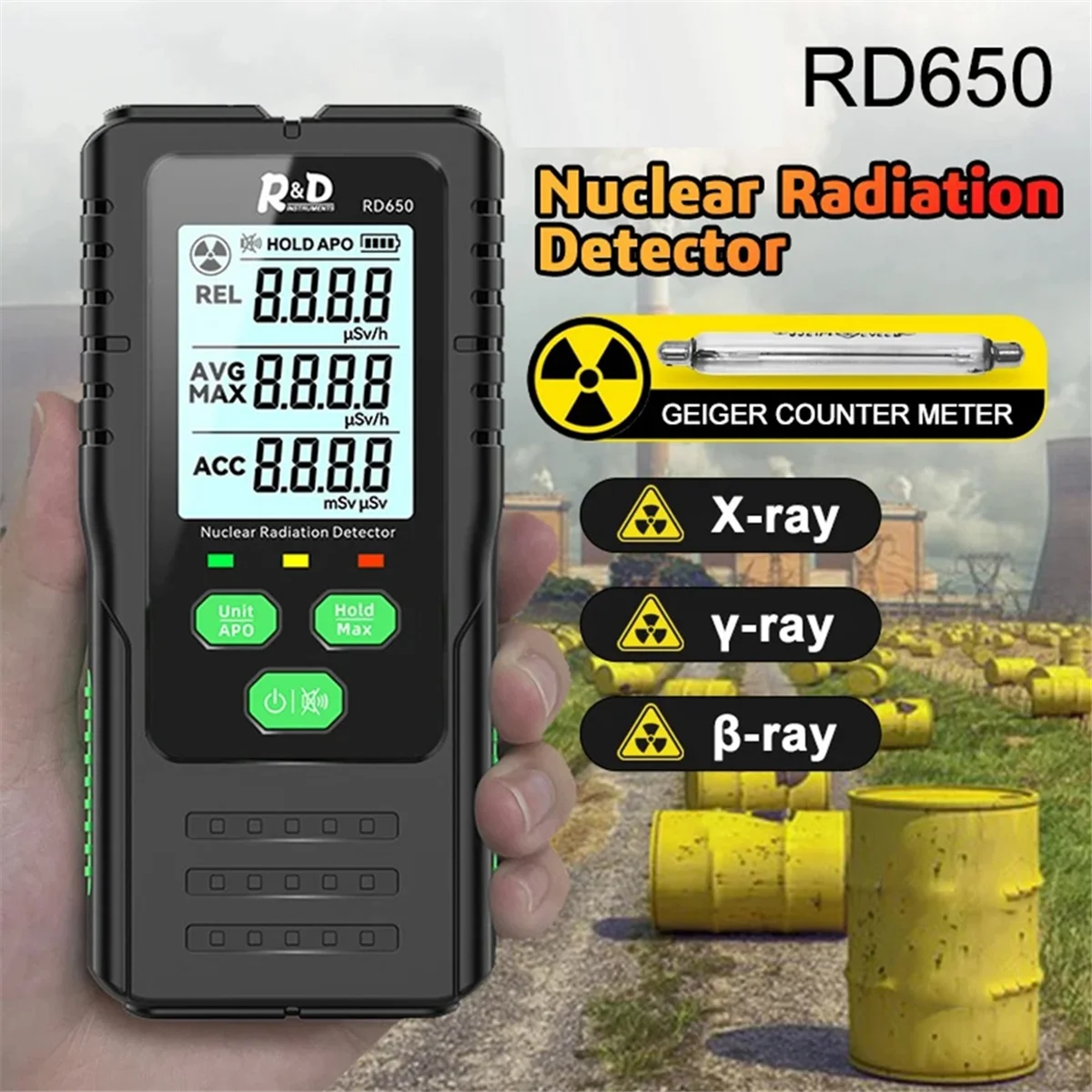 RD650 Geiger Counter Nuclear Radiation Detector X-Ray γ-Ray β-Ray Radioactivity Tester Detector Personal Dosimeter