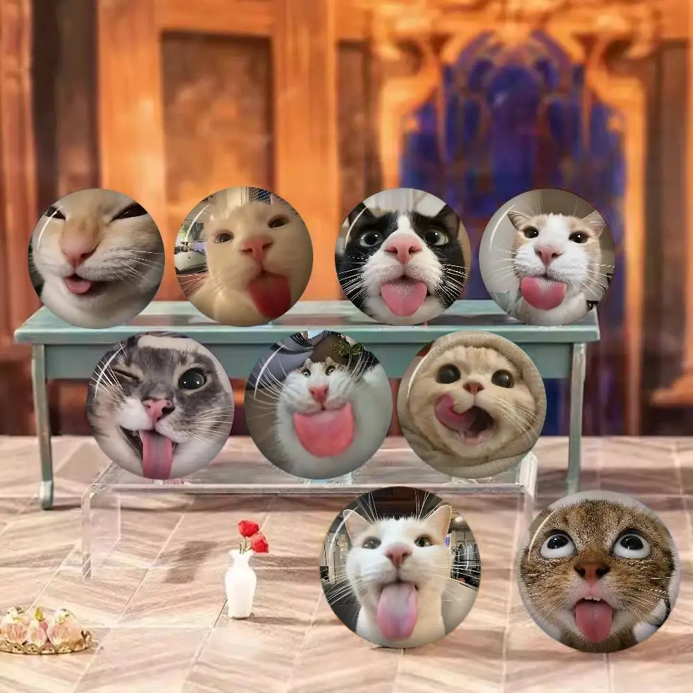The Cat with Its Tongue Sticking Out 58mm Animals Funny Brooches Badge Backpack Clothes Gift Accessory