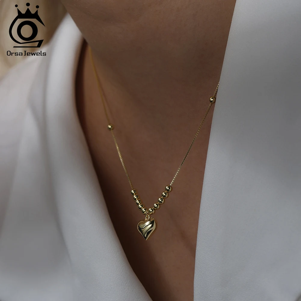 

ORSA JEWELS, ожерелье с подвеской в ​​форме сердца из стерлингового серебра 925 пробы для женщин, простая цепочка с бусинами, чокер, ювелирные изделия, подарок APN49