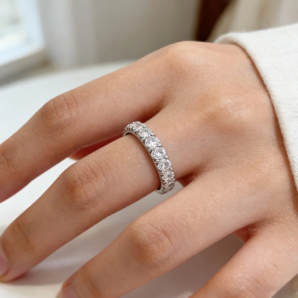 

HORRIPAL D VVS1 3mm Round Full Moissanite Eternity Ring for Women 925 Sterling Silver GRA Wedding Band Classic Fine Jewelry