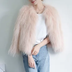 new braid hair raccoon fur coat female short paragraph nine-point sleeves slim slim Korean version of  winter