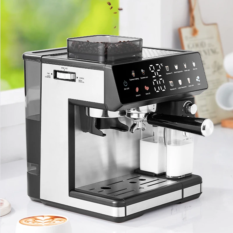 ماكينة اسبريسو أوتوماتيكية بالكامل، شاشة رقمية تعمل باللمس، رغوة الحليب الباردة والساخنة، ماكينة طحن القهوة المتكاملة
