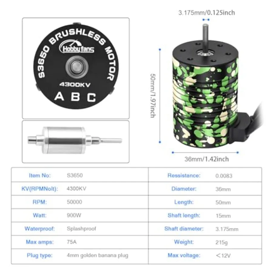 RC car truck application, aluminum alloy, black, waterproof and high-speed 4300KV brushless motor with integrated 60A ESC and h view 2