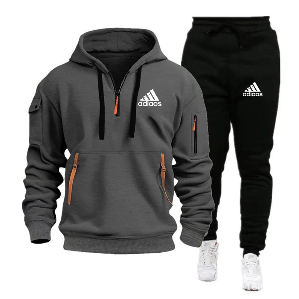 2025 Men's Fashion Sports Set Zipper hooded sweatshirt and sweatpants two-piece set suitable for men's casual fitness jogging sp