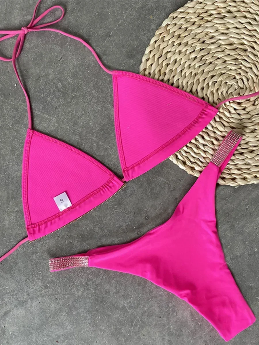 Halter Juwelen Pailletten Diamant Bikini Vrouwen Badpak Vrouwelijke Badmode Twee Stukken Bikini Set Mini Micro Badpak Swim Lady