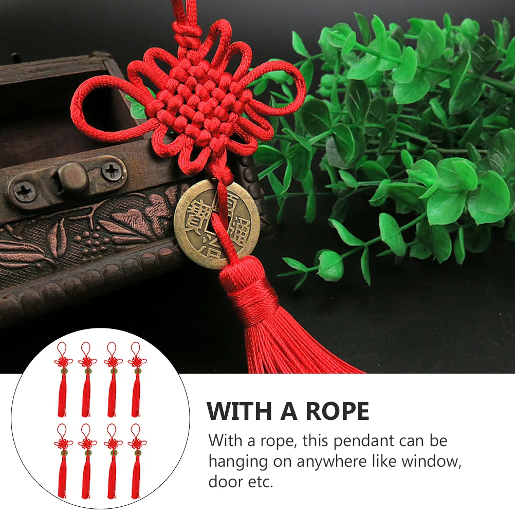 8Pcs Red Chinese Knot Tassel Pendant Hanging Copper Coin Lucky Charms 2025 New Year Festival Traditional Ornaments Gifts