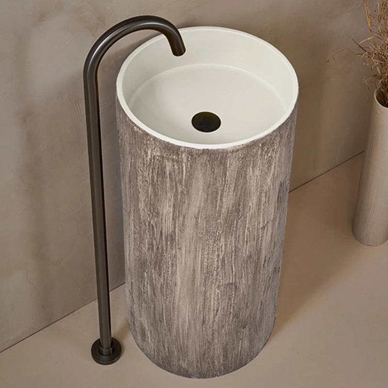 

Creative and personalized column basin, floor standing designer, integrated art sink, wood grain circular washbasin