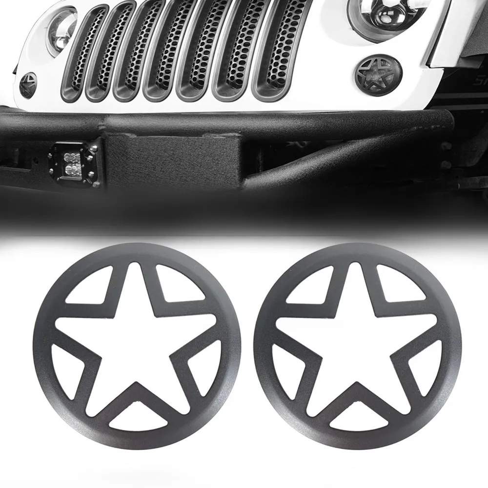 Front Turn Signal Light Cover Guard 2Pcs Aluminum Alloy for Jeep Wrangler 2007-2017 JK  JKU Unlimited (Five Star) J291 Lantsun