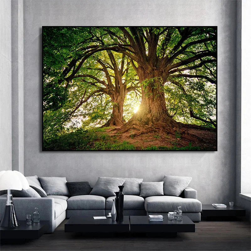 Nature Scenery Green Trees Forest Bamboo Waterfall Landscape Canvas Painting Poster Print Wall Art for Living Room Home Decor