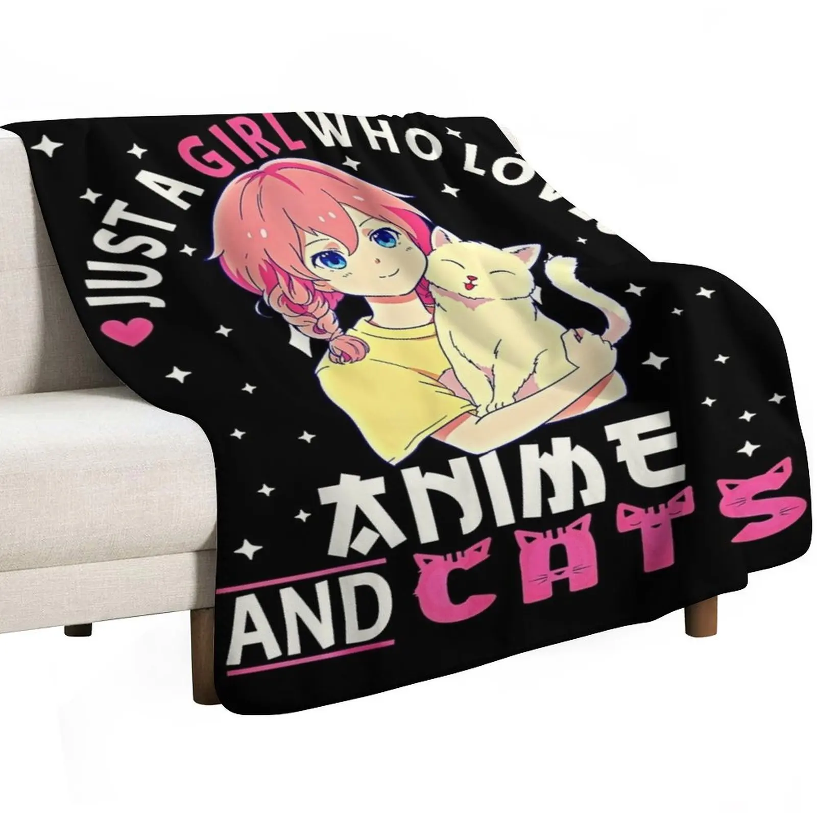 Just A Girl Who Loves Anime And Cats. Anime Stuff Anime Cat T-Shirt Throw Blanket Soft Warm Blanket Gift for Men Women Adults
