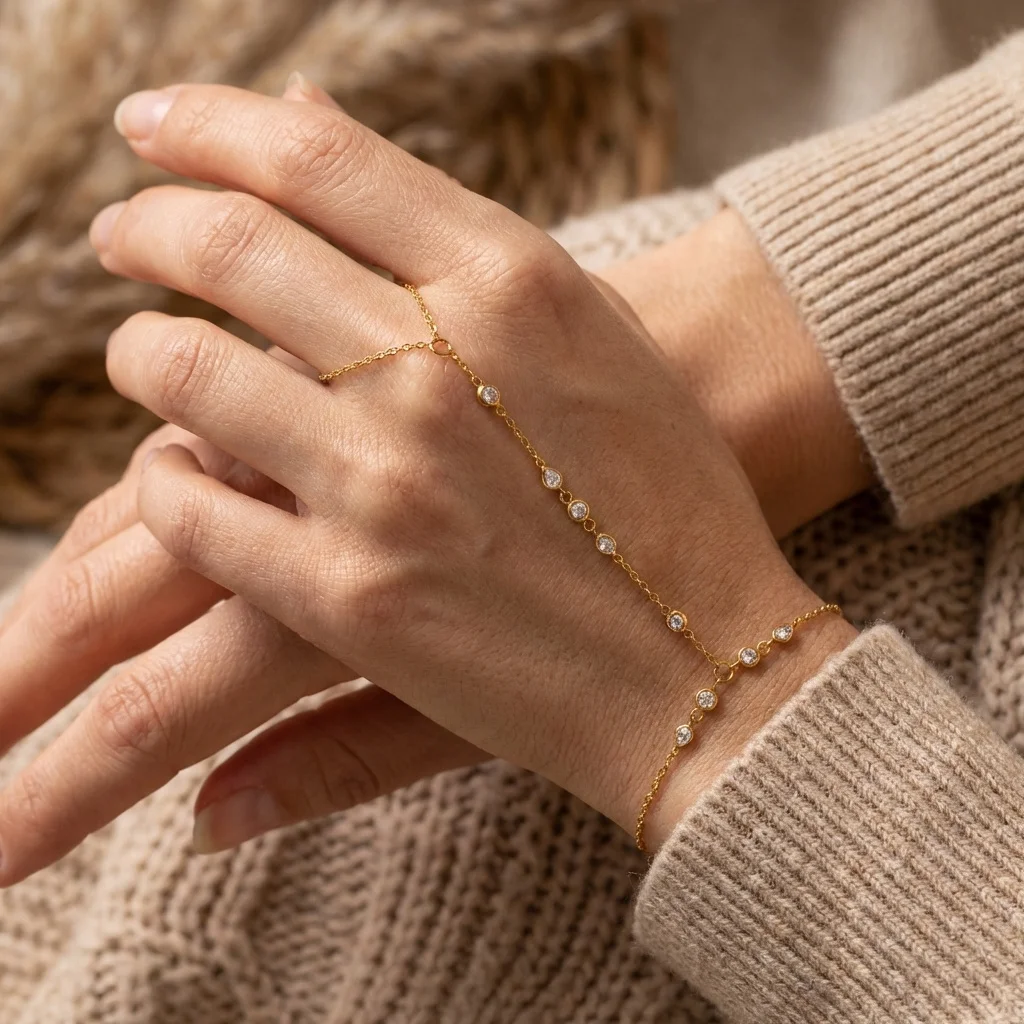 Minimalistisches CZ Edelstahl-Fingerarmband für Frauen Luxuriöse Braut Mehrlagige Handketten Party Hochzeit Schmuck Geschenk Wasserdicht – Detail 5