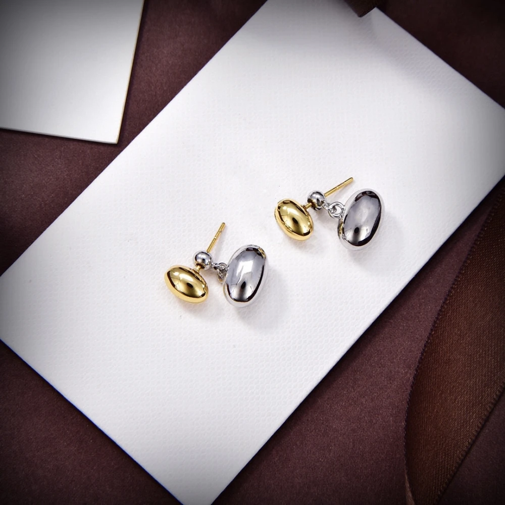 

High-Quality Metal Oval Two Color Earrings Temperament Fashion A Two Wear Hanging Type Earrings