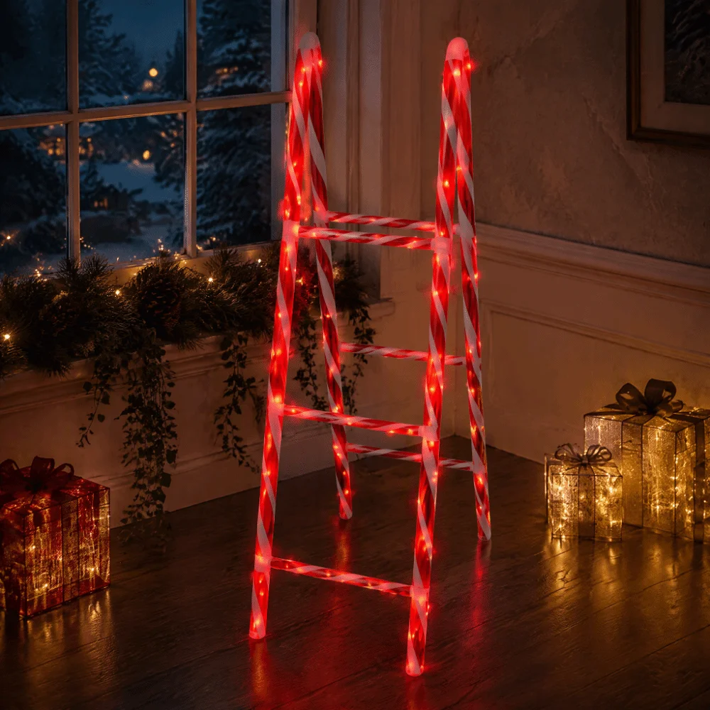 0.5m / 1m Xmas Shop Window Decor Dynamic Visuals Novel and Eye-catching Christmas Santa Ornament 3D Swing,Climb Ladder