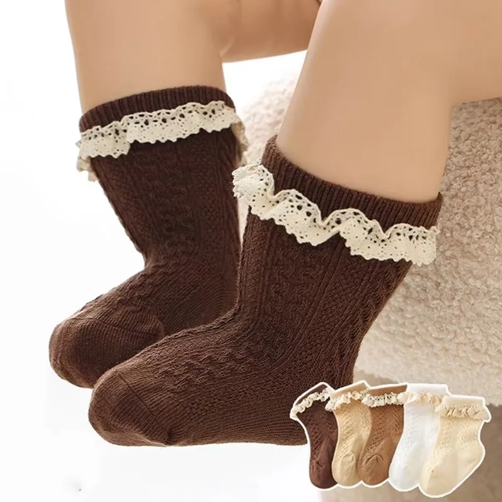 Lace Ruffle Trim Princess Socks Breathable Mesh Soft Cotton Toddler Mid Tube Socks Non Slip Infant Cotton Socks