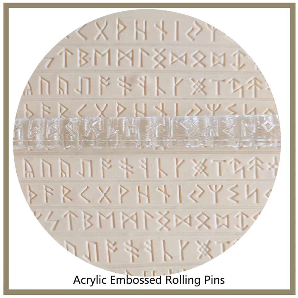 Ancient Writing Runes Futhark Futhorc Seamless Pattern Clay Tools Embossing Rolling Pin