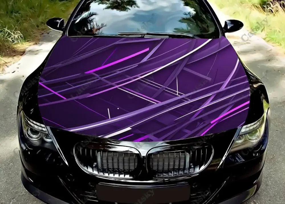 Abstract Purple Lines Car Hood Vinyl Stickers Wrap Vinyl Film Engine Cover Decals Sticker Universal Car Hood Protective Film