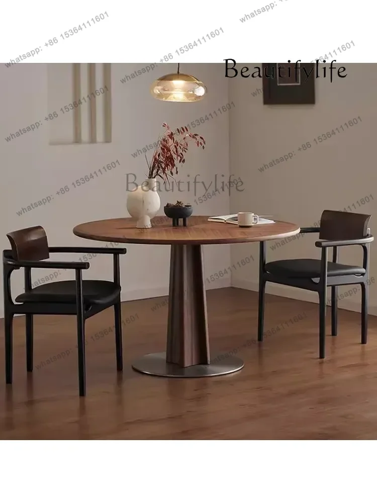 

Retro Solid Wood Round Dining Table Italian Black Walnut Parquet Home Eating Table French Round Table Decoración Hogar