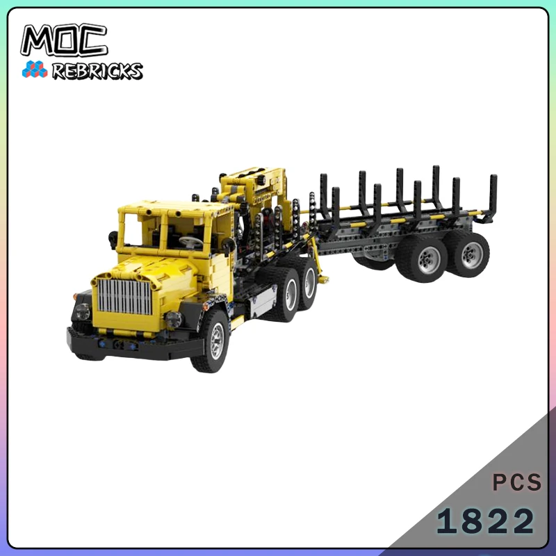 MOC Technical Log Loader Timber Transport Truck Crane Grab Heavy Engineering Vehicle Building Blocks Bricks Toy Model Gift