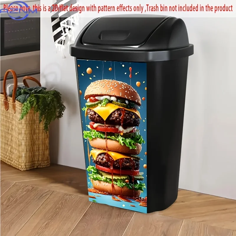1pc, 2D/Flat Trash Can Sticker, Double-Layer Cheeseburger Pattern, Double-Layer Cheeseburger, Creative Decorative Sticker, Cre