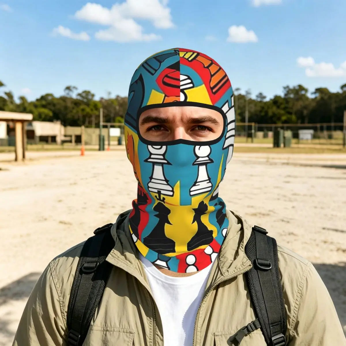 Cartoon Chess Pattern Breathable Thin Balaclava Full Face Mask Sun Protection Neck Gaiter For Motorcycle Cycling Fishing Outdoor