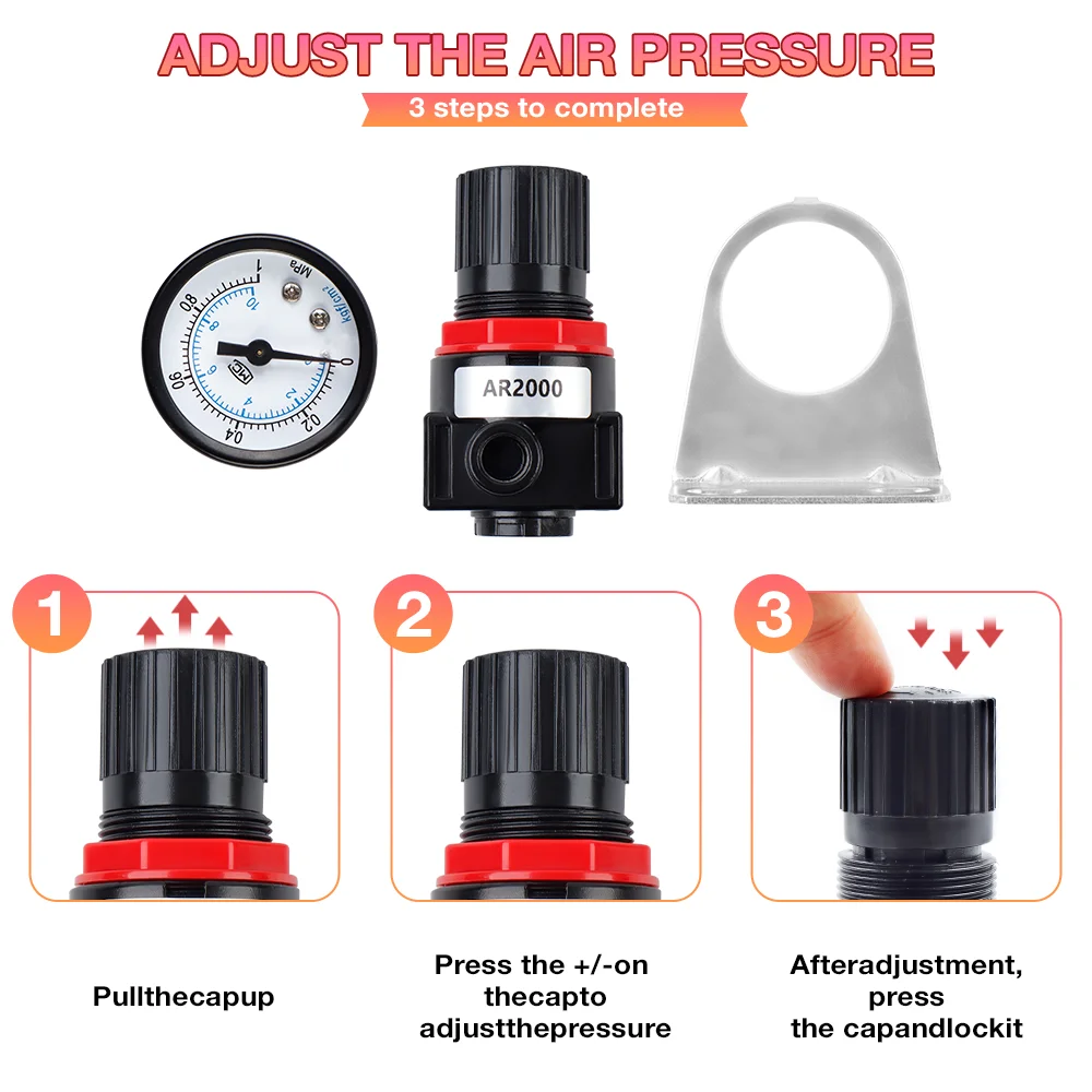 Pipeline Pressure Regulator, 145Psi Household Spray Gun Air Pressure Regulator, Thread 1/4", 0-1MPA Air Source Processing Tools