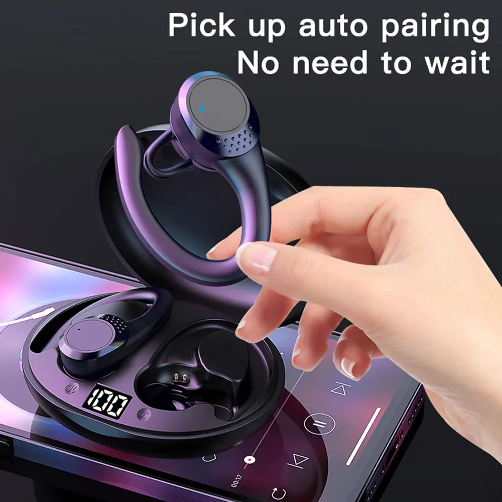 سماعة لاسلكية تعمل بالبلوتوث 5.2 سماعات أذن TWS مقاوم للماء سماعات رياضية لاسلكية حقيقية HiFi إلغاء الضوضاء في الأذن الأذن هوك مع هيئة التصنيع العسكري
