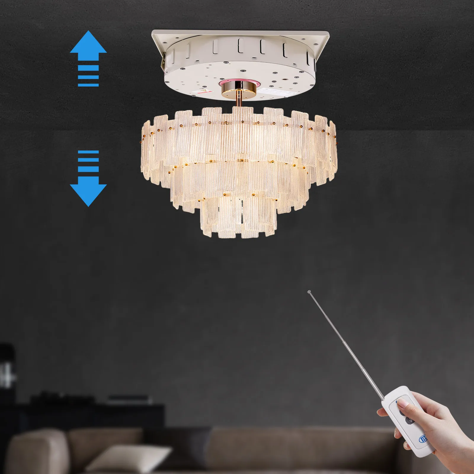 

Motorized Chandelier Hoist 110V 220lb Capacity 26ft 2in1 Remote Control Winch for Heavy Light Fixtures Ceiling Fan Installation