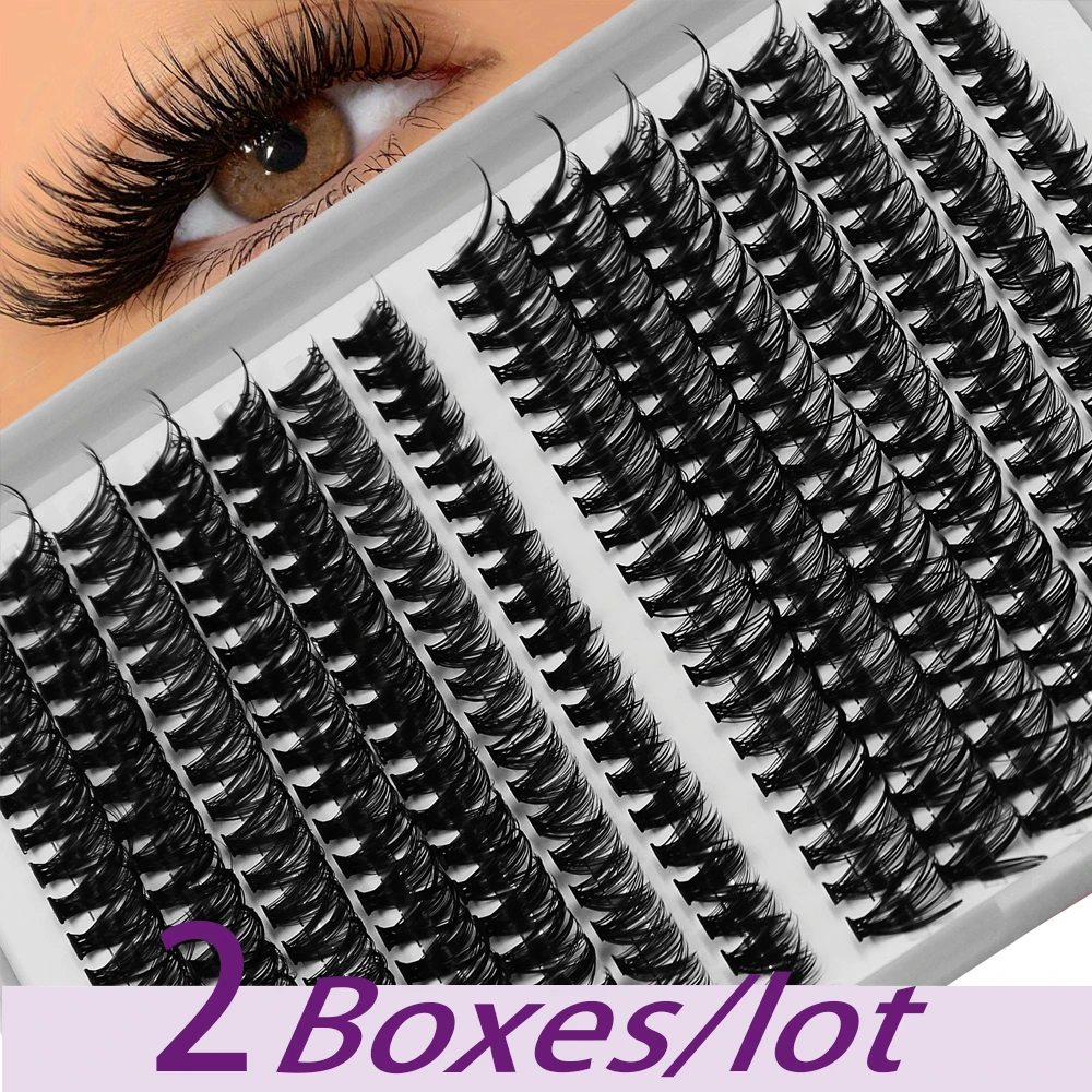 2Boxes (560pcs) 30D/40D  Cluster Lashes DIY Lash Extension 9-15mm Mix Length, Reusable False Eyelashes D Curling Extension